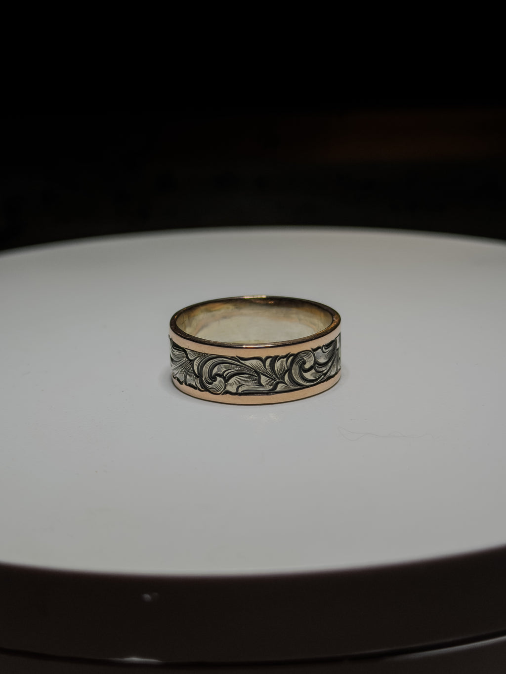 Sterling and 14k rose gold wedding band