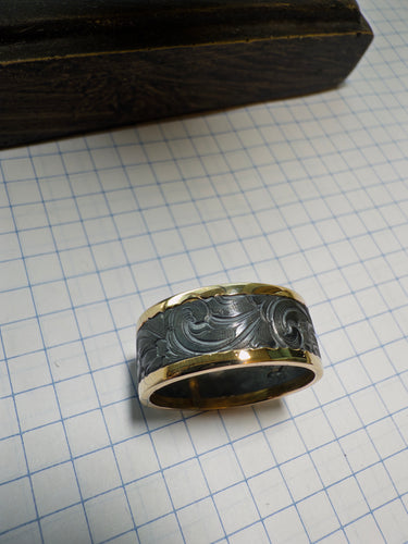 Sterling silver and 14k yellow gold antiqued wedding band —Deposit only. Read description