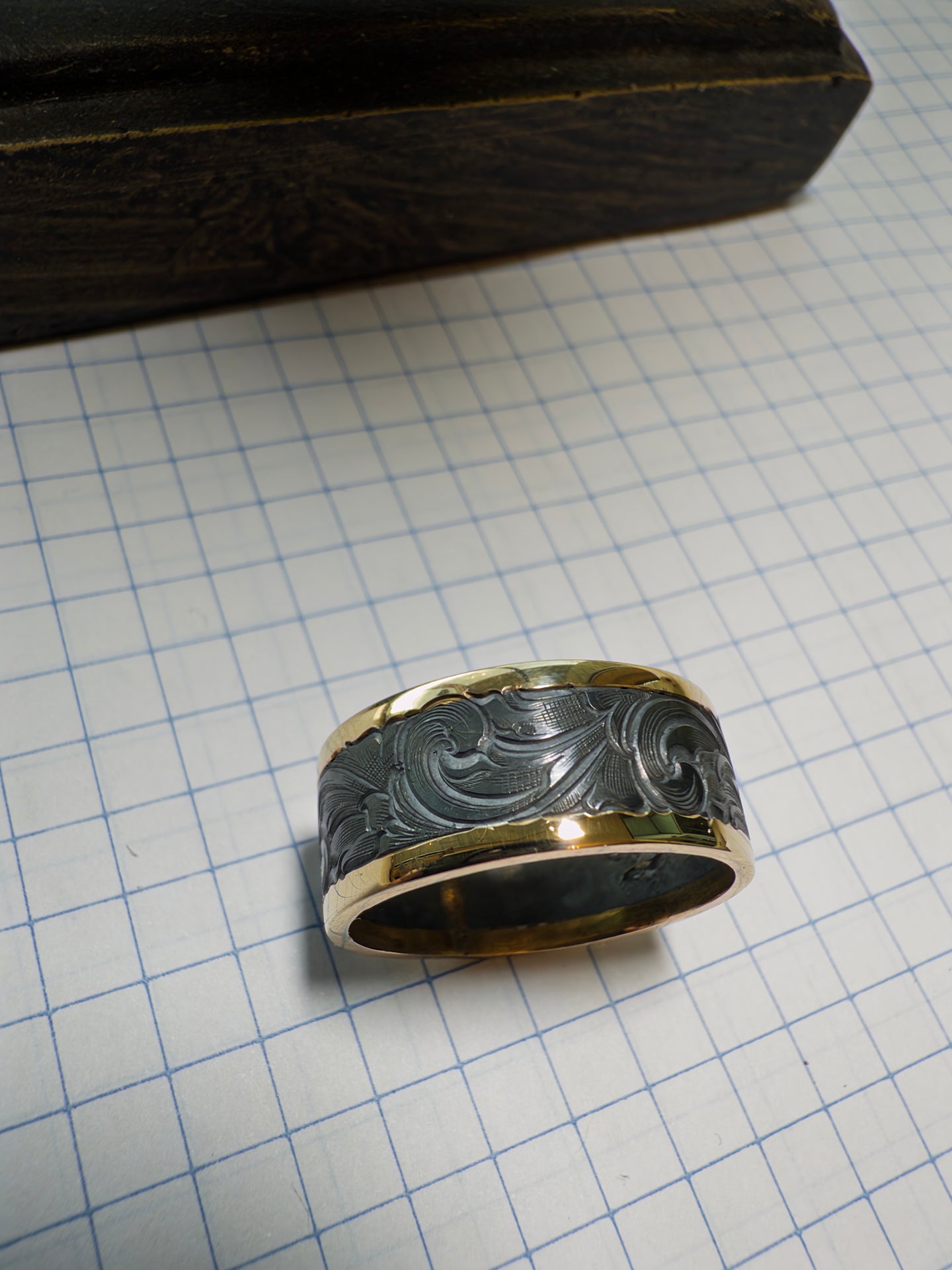 Sterling silver and 14k yellow gold antiqued wedding band —Deposit only. Read description