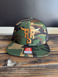 Camo and copper logo hat
