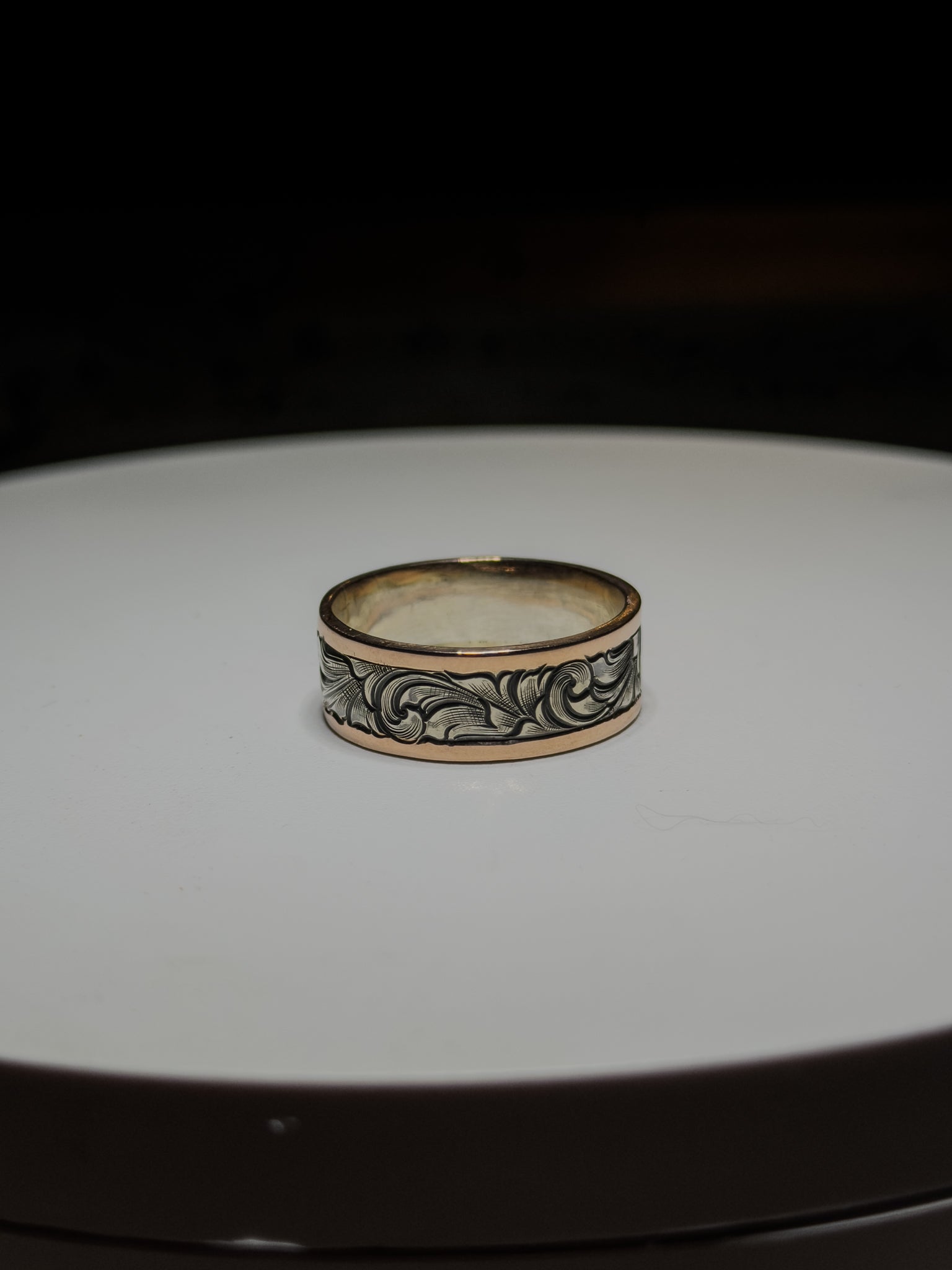Sterling and 14k rose gold wedding band