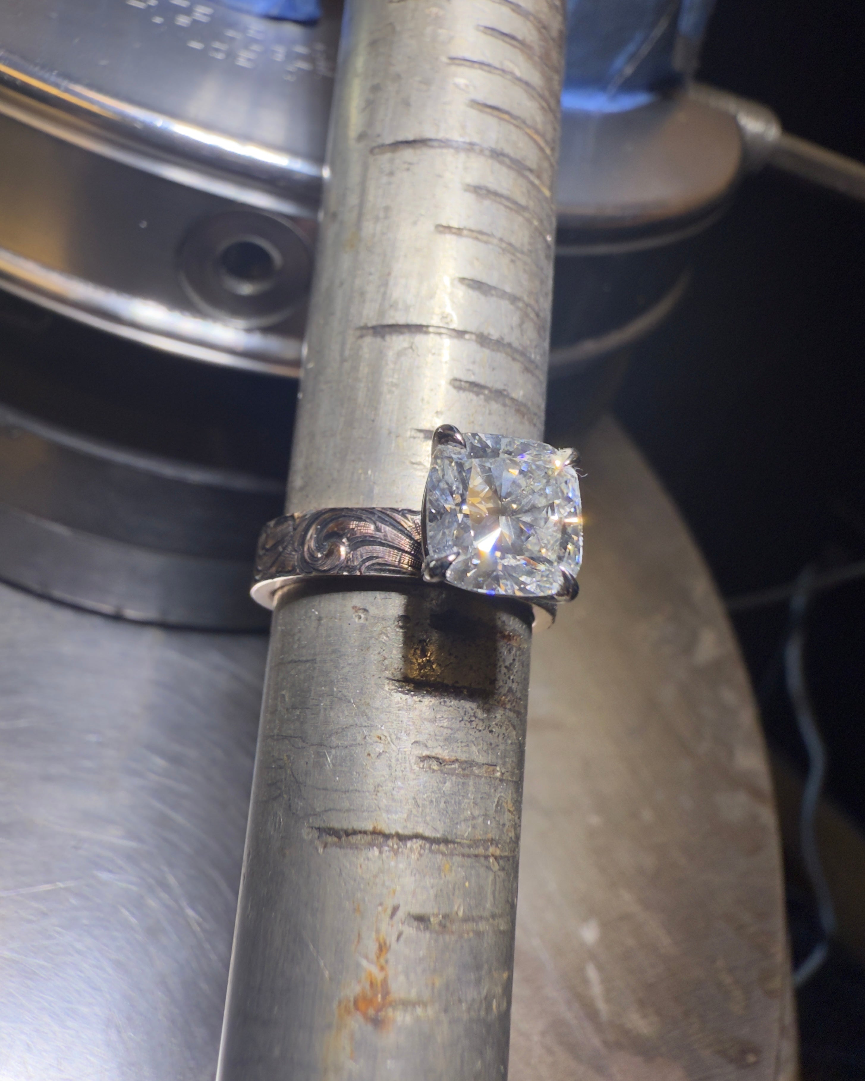 14k Gold Engagement Ring with 2.5 ct Cushion Cut Diamond