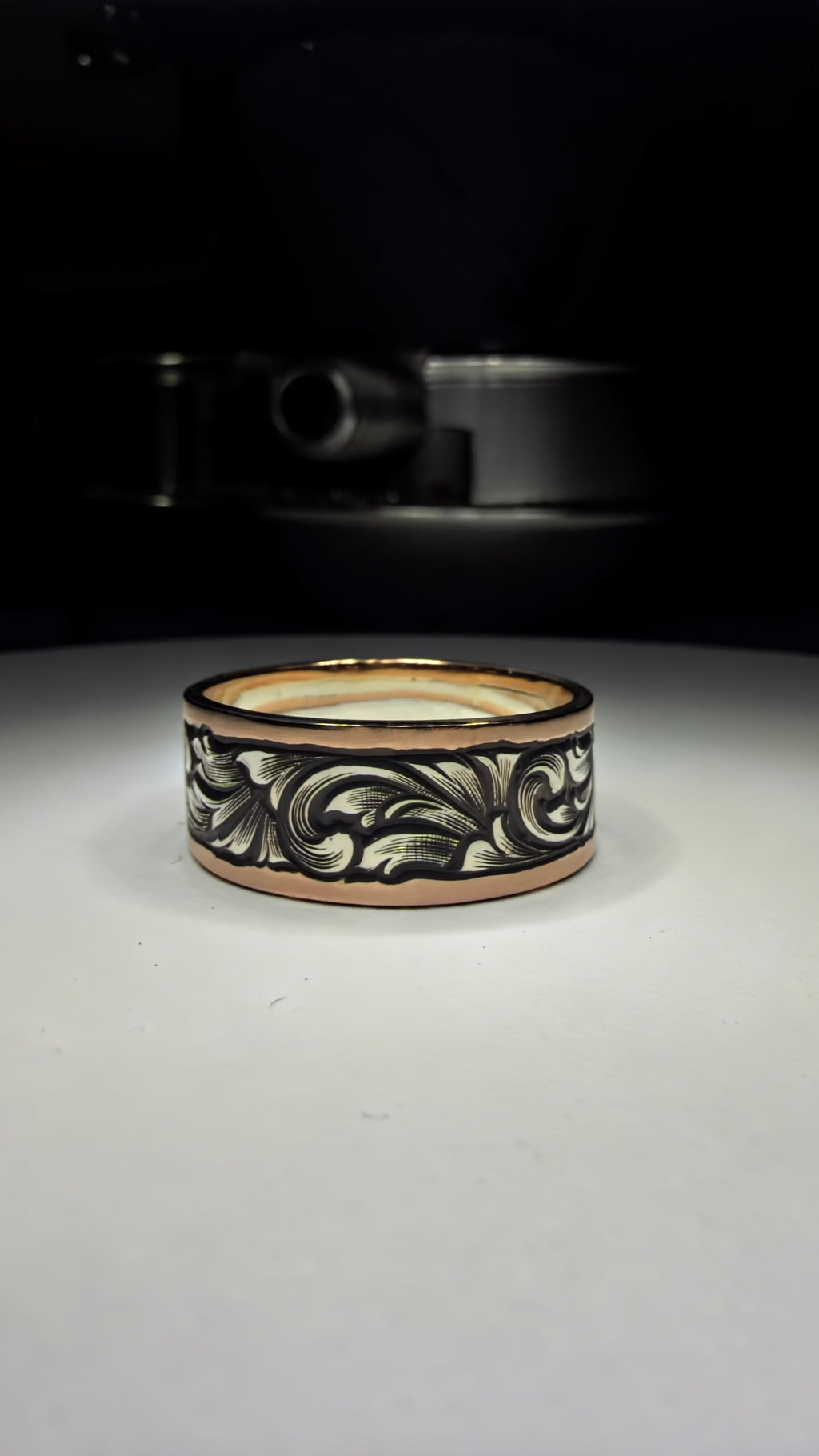 Sterling silver wedding band with 14k gold borders