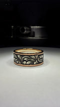 Sterling silver wedding band with 14k gold borders