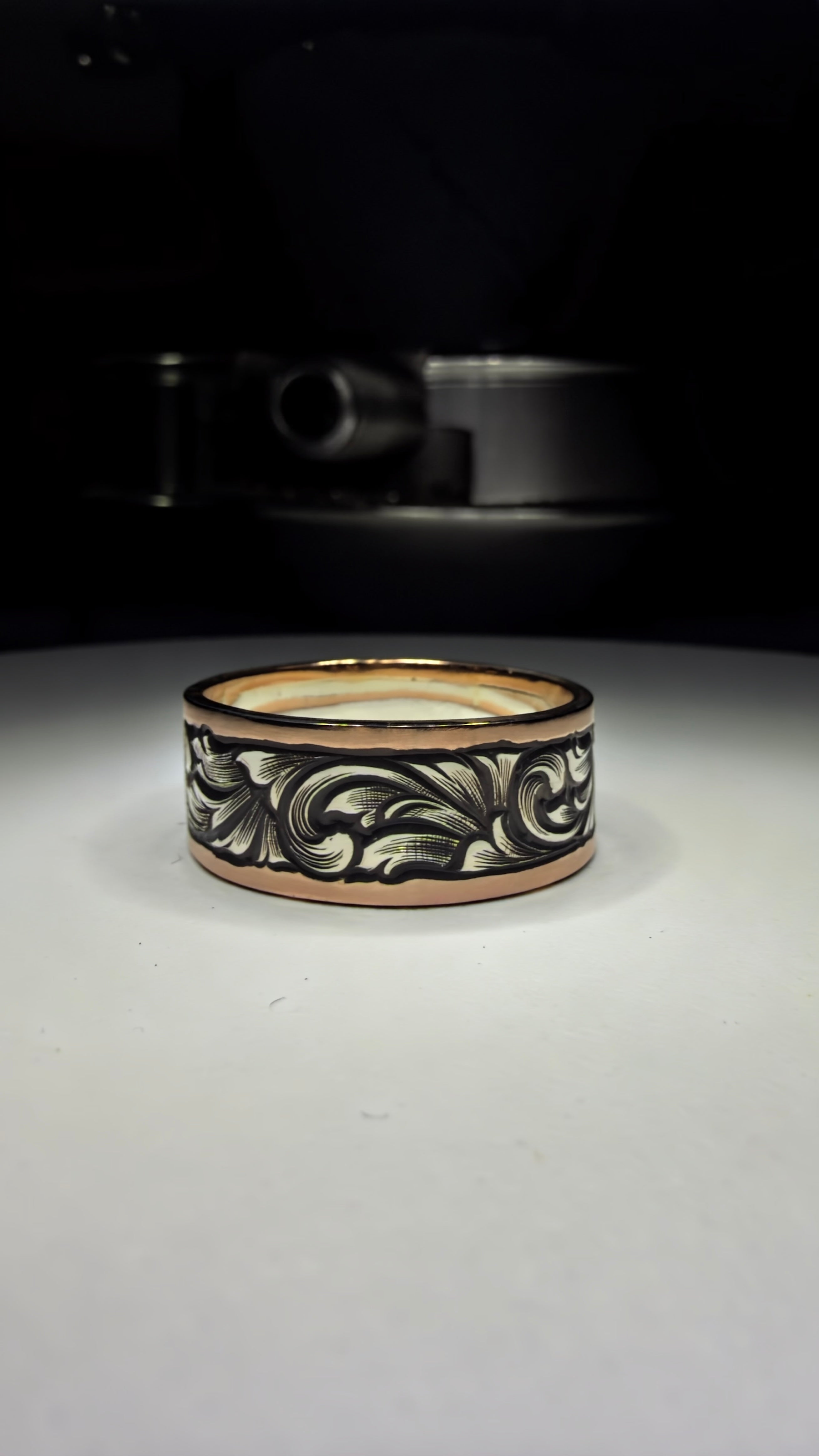 Sterling silver wedding band with 14k gold borders
