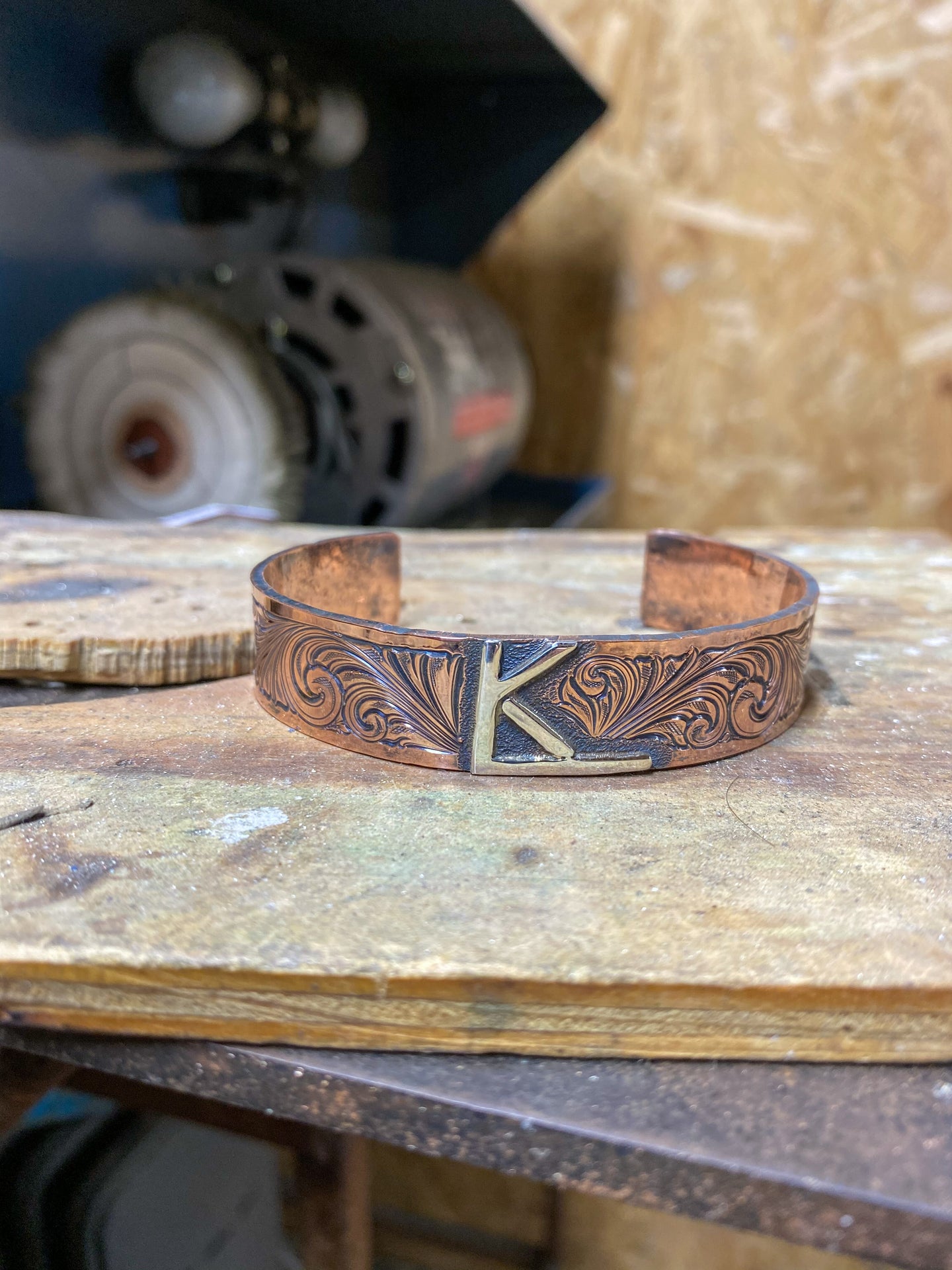 Engraved Copper Bracelet with Sterling Initials/Brand