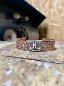 Engraved Copper Bracelet with Sterling Initials/Brand