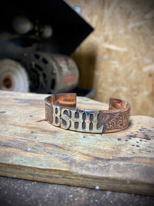 Engraved Copper Bracelet with Sterling Initials/Brand