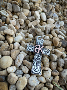 Sterling cross with Copper initials