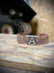 Engraved Copper Bracelet with Sterling Initials/Brand