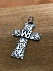 Sterling silver Cross pendant with Initials or Brand