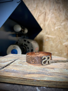 Engraved Copper Bracelet with Sterling Initials/Brand