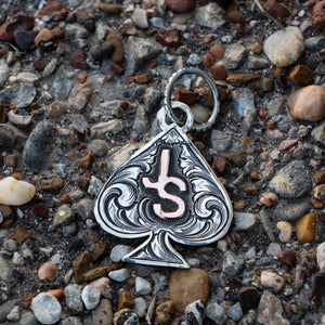 Sterling silver spade pendant with initials or brand