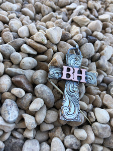 Sterling cross with Copper initials